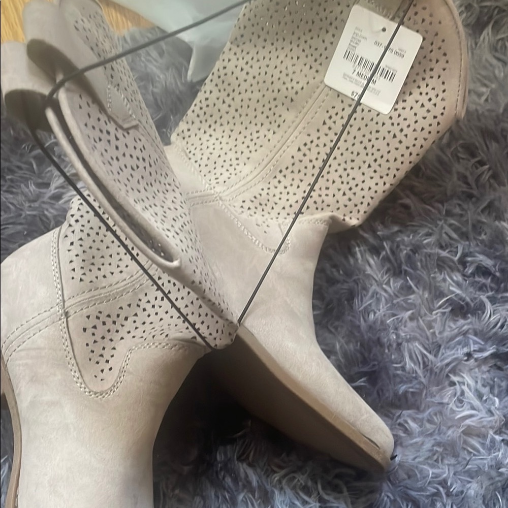 JCPenney Tan Heeled Boots with Perforated Design